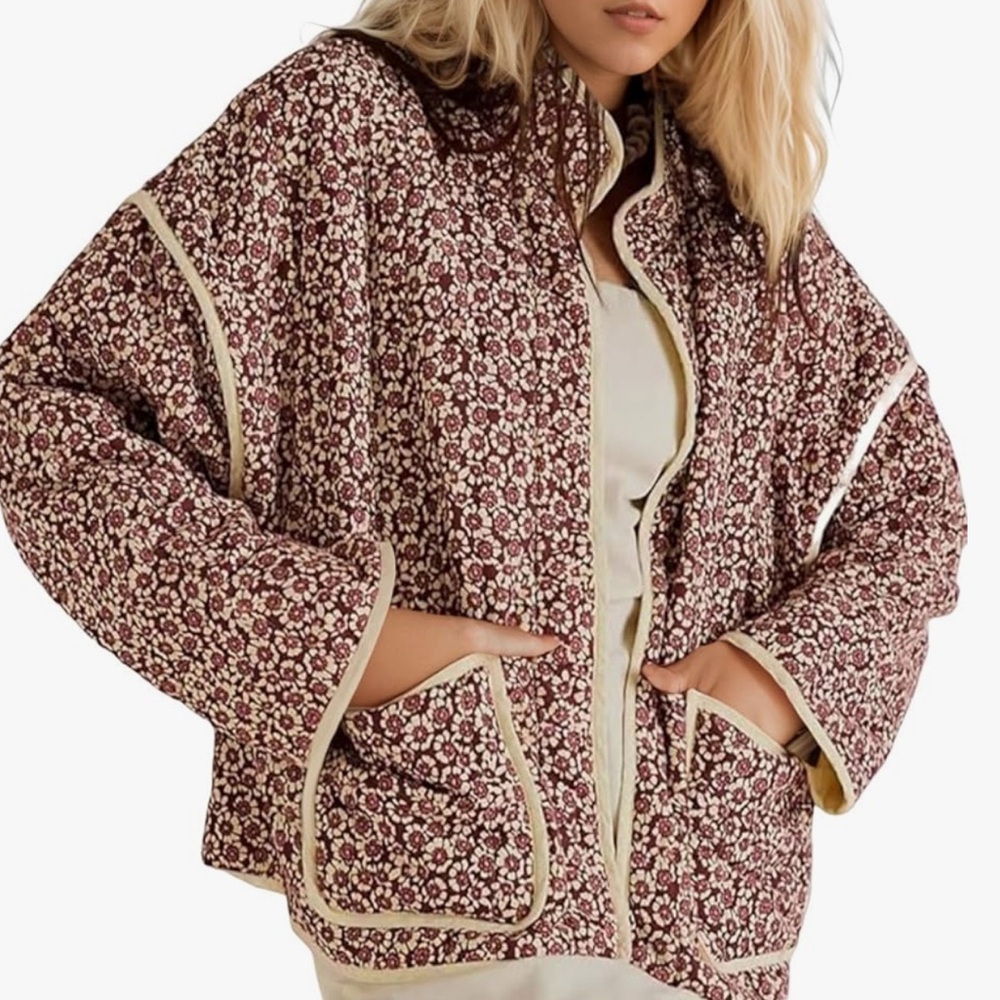 Chic Nation Burgundy Floral Utility Jacket